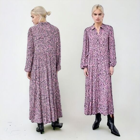 Zara Blousy Prairie Button Front Shirt Dress Ditzy Floral Women's Long Sleeve M - Picture 1 of 10
